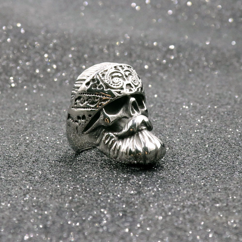 Mens Stainless Steel Gangster Big Beard Skull Hippie Rings Punk Hip Hop MC Old Man Biker Beard Skull party band Ring