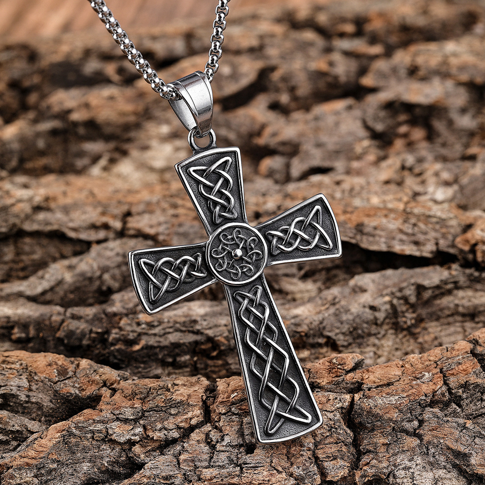 RTS Wholesale retro fashion jewelry stainless steel vintage big norse viking Irish celtic knots cross necklace pendant for man