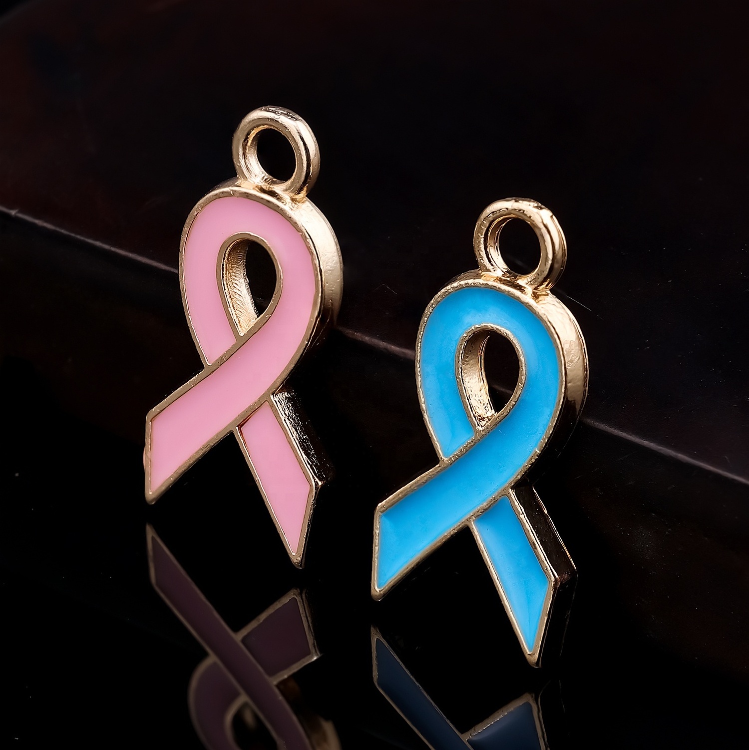 DIY jewelry colorful enamel breast cancer awareness charms pink ribbon metal charms for bag necklace bracelets jewelry making