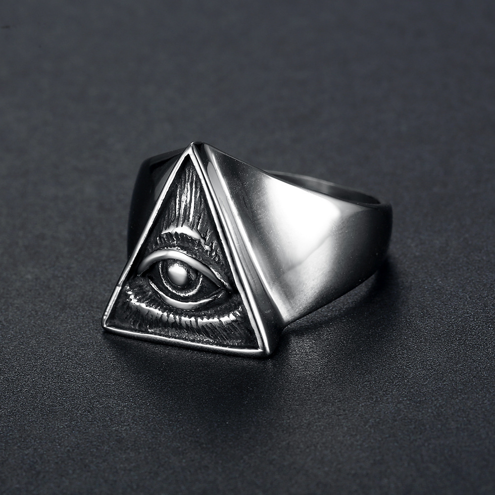 Men Sign of the secret  Illuminati eye symbol Men rings Triangle Shape Illuminati Signet Rings for Men