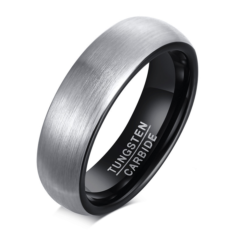 High End Grey Black Rose Gold Brushed Tungsten Carbide Steel Ring 6MM Temperament Wedding Engagement Ring For Men Comfort Fit