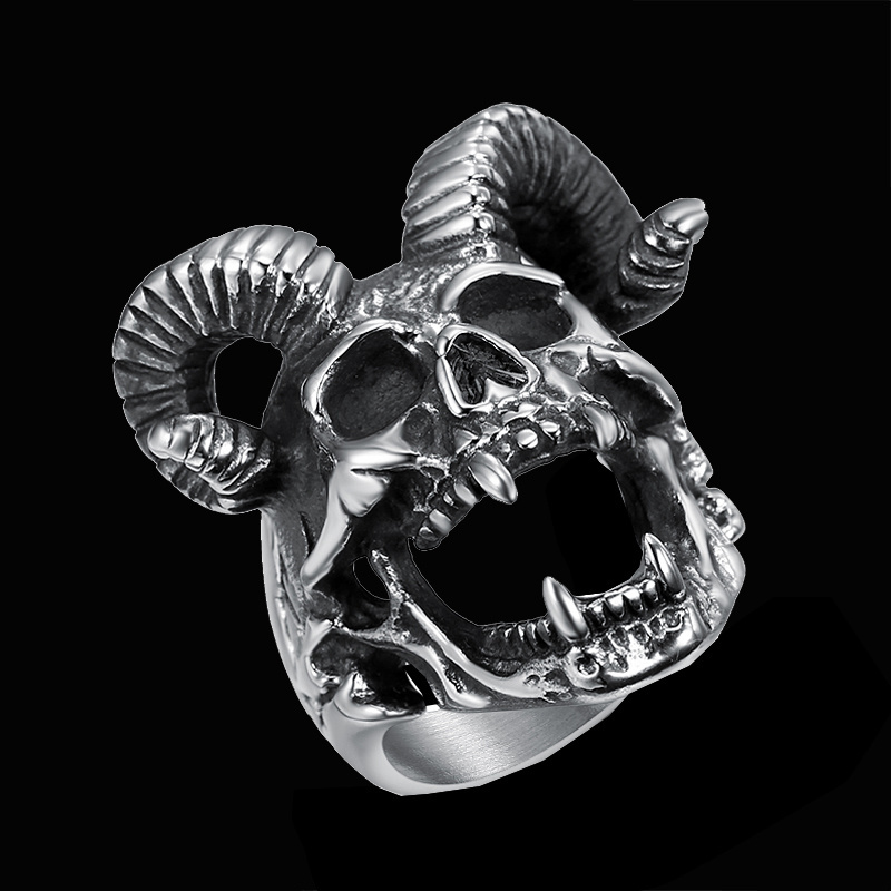 Custom Stainless Steel Jewelry Fashion Retro Vintage Mens Satanic goat Rings Biker Rock Roll Gothic Boy Punk Jewelry Ring