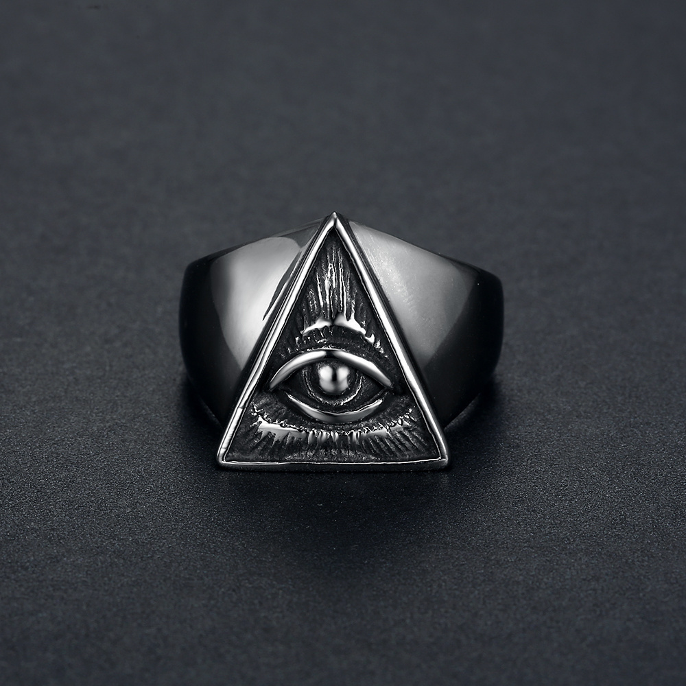 Men Sign of the secret  Illuminati eye symbol Men rings Triangle Shape Illuminati Signet Rings for Men