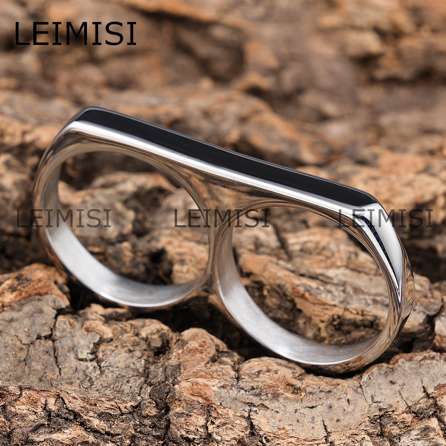 Minimalist Jewelry Double Finger Rings Stainless Steel Polished Surface Two Finger Rings for Men