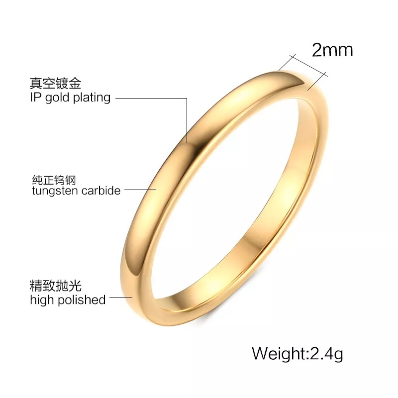 2mm IP Black Gold Plating Dome Tungsten Carbide High Polished Couple Ring Engagement Wedding Band