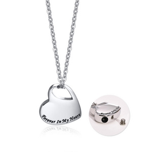 Personalized Forever in My Heart Pet Cremation Jewelry Stainless Steel Heart Shape Ashes Urn Pendants Necklace