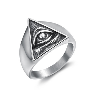 Men Sign of the secret  Illuminati eye symbol Men rings Triangle Shape Illuminati Signet Rings for Men