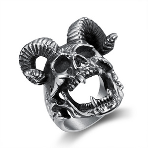 Custom Stainless Steel Jewelry Fashion Retro Vintage Mens Satanic goat Rings Biker Rock Roll Gothic Boy Punk Jewelry Ring