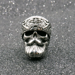 Mens Stainless Steel Gangster Big Beard Skull Hippie Rings Punk Hip Hop MC Old Man Biker Beard Skull party band Ring