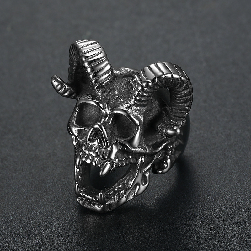 Custom Stainless Steel Jewelry Fashion Retro Vintage Mens Satanic goat Rings Biker Rock Roll Gothic Boy Punk Jewelry Ring