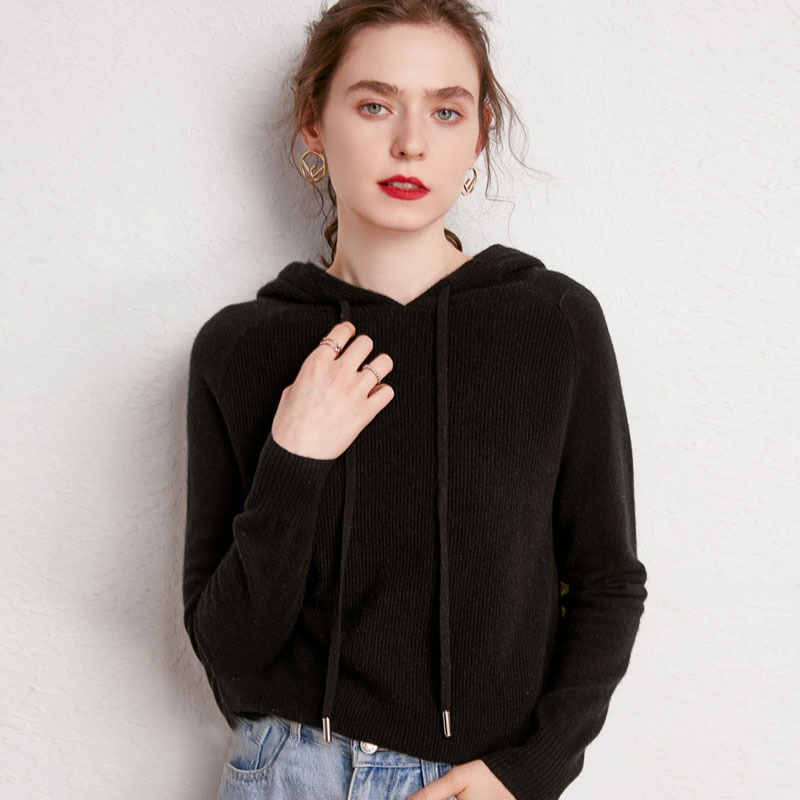 Autumn Hooded Cashmere Sweater Women's Pullover Loose Knitted Wool Sweater Bottoming Hoodie Women