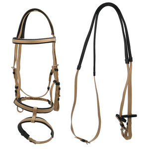 Black EVA Padded PVC Horse Rein and Bridle Double Nosebands Key Feature for Western Equestrian Riding Products