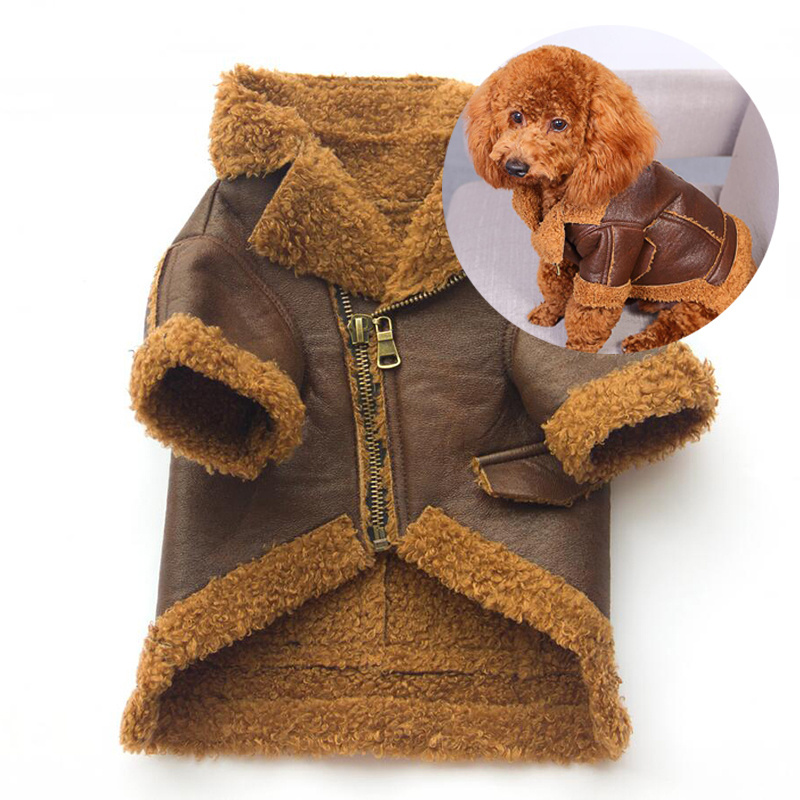 New Design Cute Brown PU Leather Coats XL Size Sport Style Outerwear Pattern Dog Clothes Jackets Small Pet Chihuahua Dogs Solid