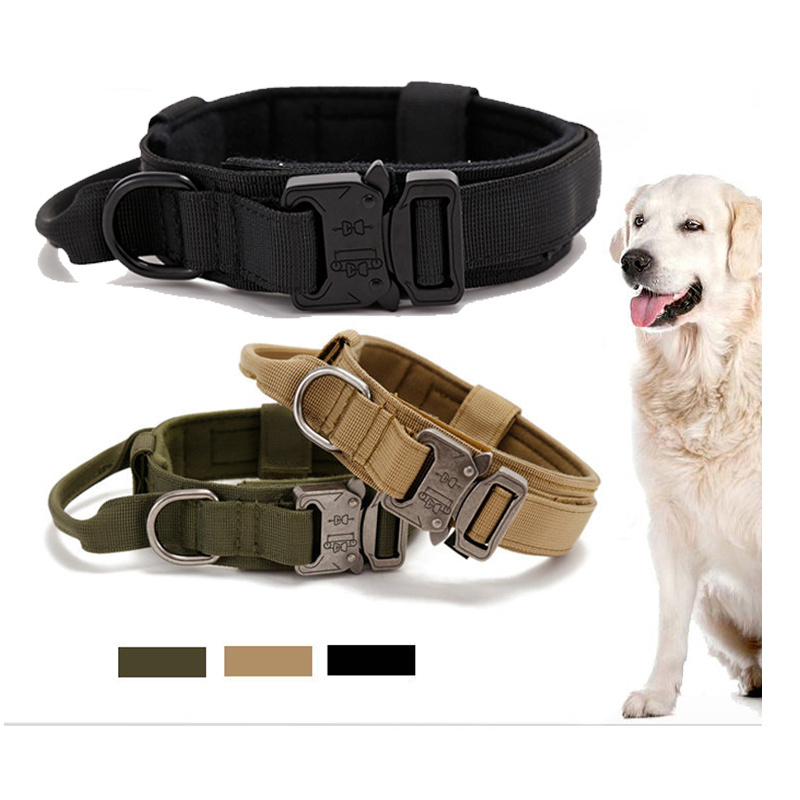 Black Camouflage Nylon Large K9 Training Heavy Duty Tactical Dog Collar with Handle RIBBONS LH Solid BREAKAWAY All Seasons