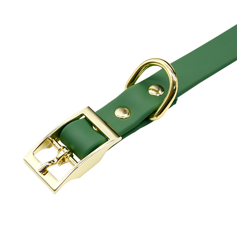 2024 Luxury Fashion Small PVC Coated Polyester Dog Collar Custom Logo Waterproof Pet Collar with Gold Buckle for Training