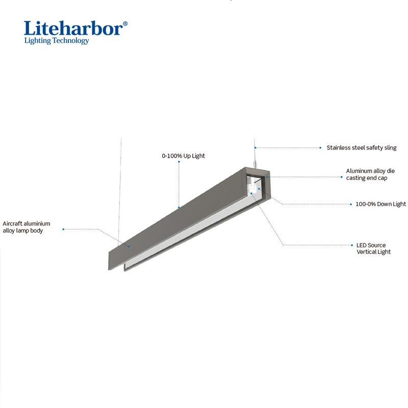 Office Modern Led Linear Pendant Light Ceiling 40W 80W Up And Down Led Linear Strip Light