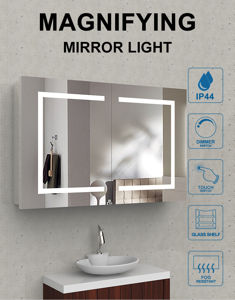 Modern Adjustable Bathroom Mirror LED Silver Backed Bathroom Illuminated Mirror Cabinet with Lights