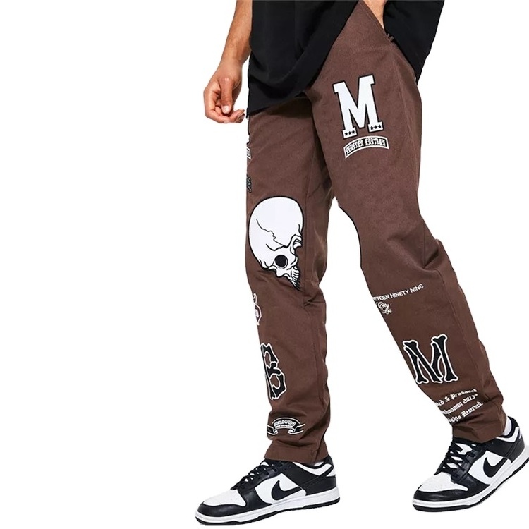 OEM street sweatpants oversized cotton mens trousers Custom Embroidery Skeleton Puff Printing Stacked Jogging Pants