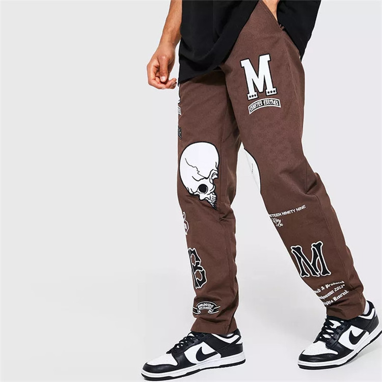 OEM street sweatpants oversized cotton mens trousers Custom Embroidery Skeleton Puff Printing Stacked Jogging Pants