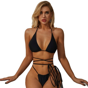 2021 Hot Sale Summer Beachwear&swimwear Woman Thong Bikini Mujer Swimwear Bandage Solid Swimsuit Micro Bikini Set