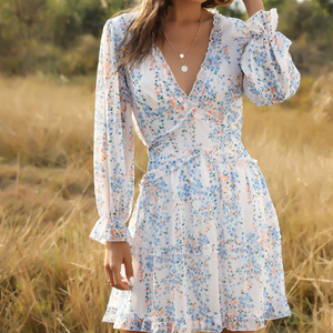 2021 Wholesale Women Clothing Floral Printed Mini Boho Dress Vestido Women Dresses