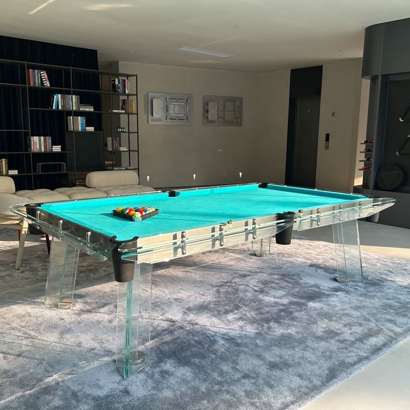 9 feet crystal glass pool table wholesale best selling standard modern design