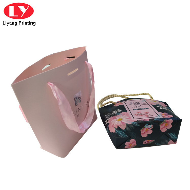 Handmade Custom Wedding Door Gift Paper Pink Bag with Logo and Ribbon