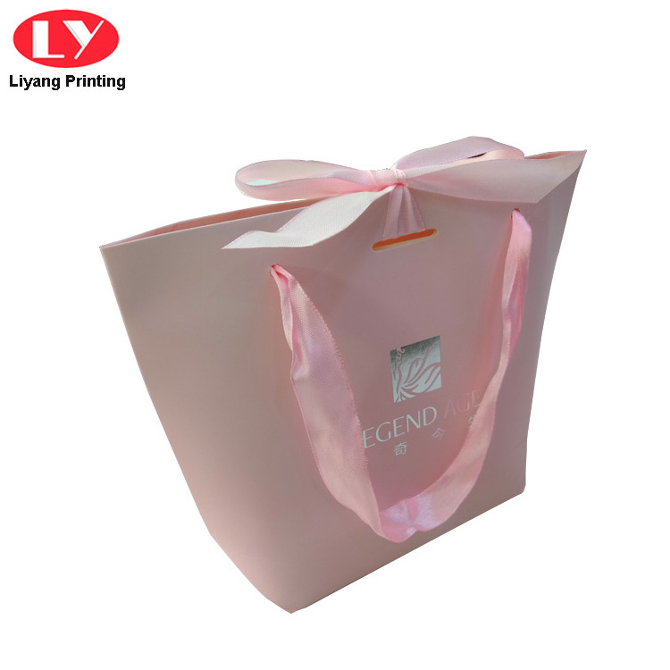 Handmade Custom Wedding Door Gift Paper Pink Bag with Logo and Ribbon