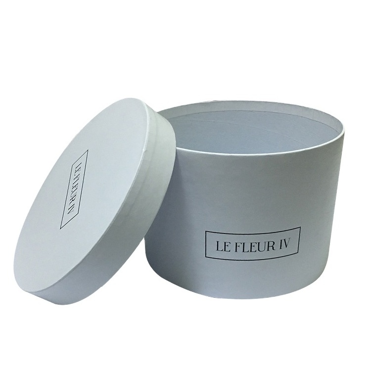 White Round Cardboard Cylinder Hat Box Packaging with Lid for Rose Flowers