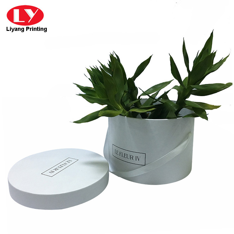 White Round Cardboard Cylinder Hat Box Packaging with Lid for Rose Flowers