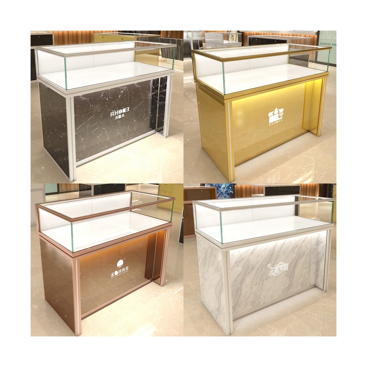 customized storage top display stand and tray led mini spot lamp jewelry cabinet furniture showcase counter for jewelry store