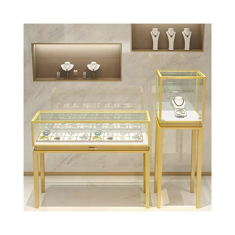 wholesale Luxury Showroom Counter Stainless Steel Store Furniture Glass Jewelry Display Showcase Jewelry Cabinets with Led light