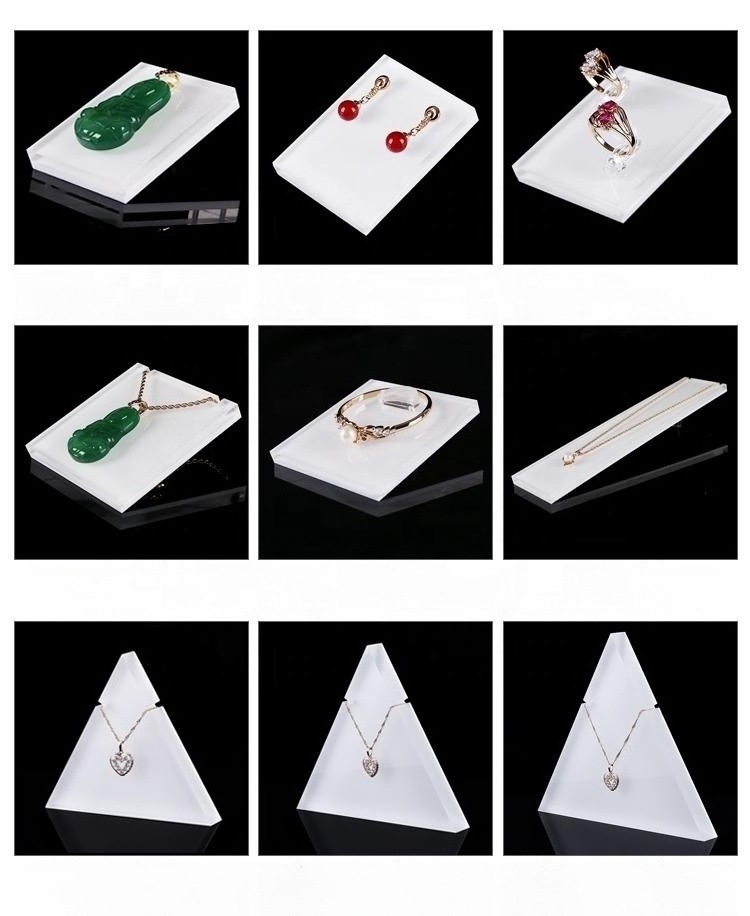 custom white acryl wood belly rotating jewelry card stand hanger rack acrylic base t bar display earring for ring necklace