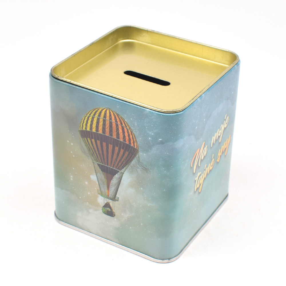 Popular Reusable Home Decorative Tin Can Coin Bank Money Saving Box Square Metal Piggy Bank