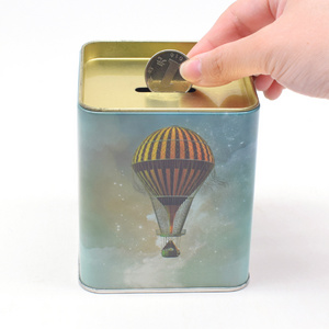 Popular Reusable Home Decorative Tin Can Coin Bank Money Saving Box Square Metal Piggy Bank