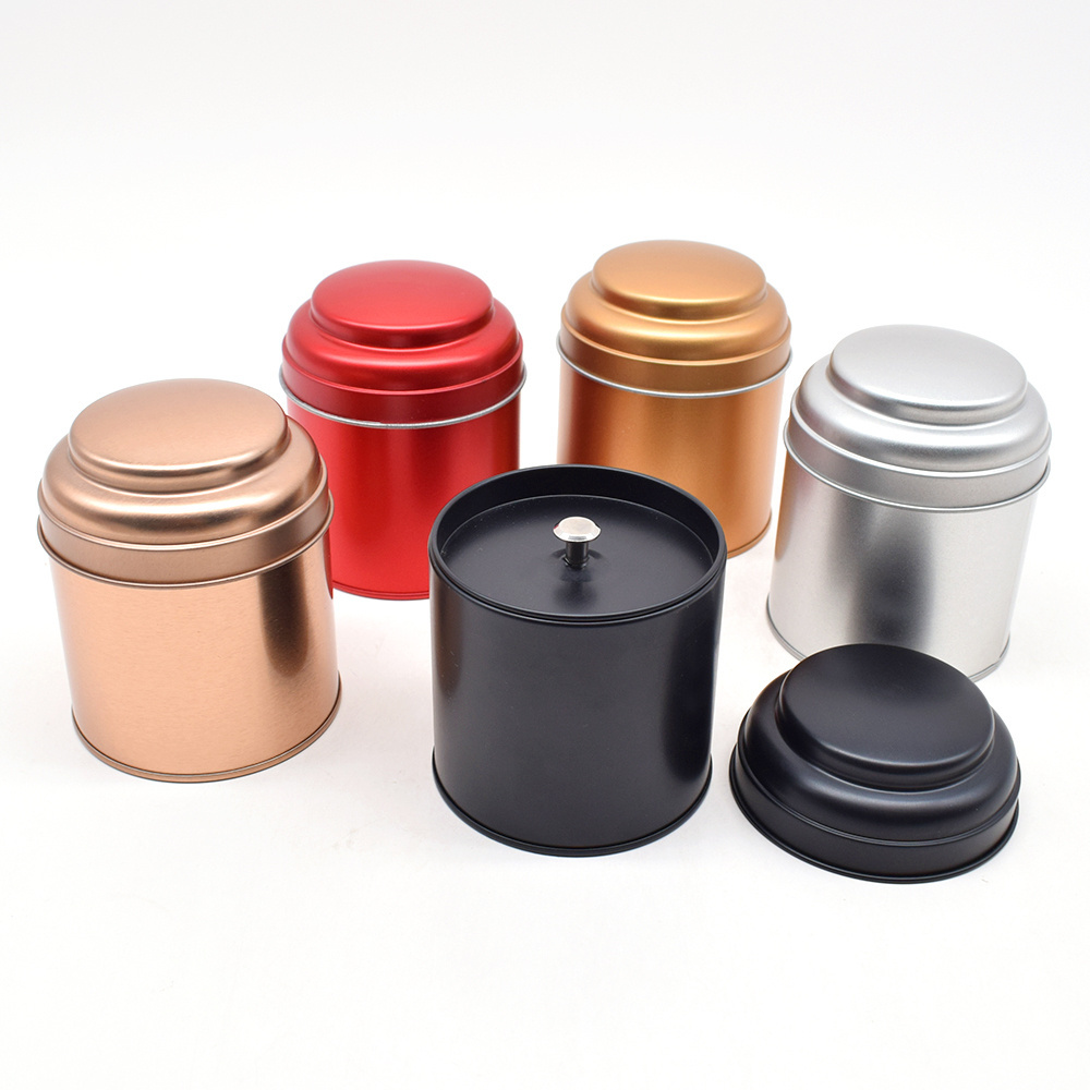 Wholesale Reusable New Design Black Round Metal Tea Canister Tin Jar for Loose Tea Can Matcha Spice Packaging