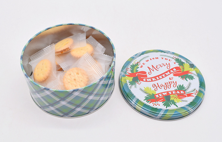 Wholesale Custom Metal Toffee Candy Cookie Tin Box Christmas Tin Box for Gift Candy Cookie Package Round Cookie Tin with Lid