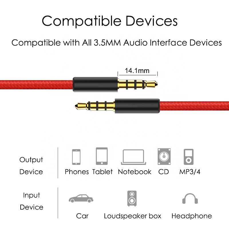 Jianhan Best Price Gold-Plated 3.5mm Audio Extension Cable For Car Aux