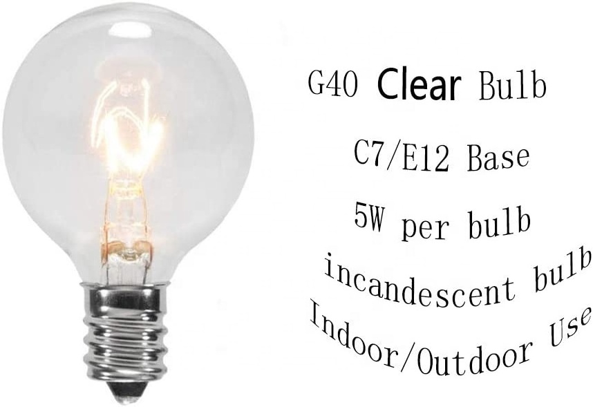 25Pack G40 Replacement Bulb with E12 Candelabra base Incandescent Light Bulb