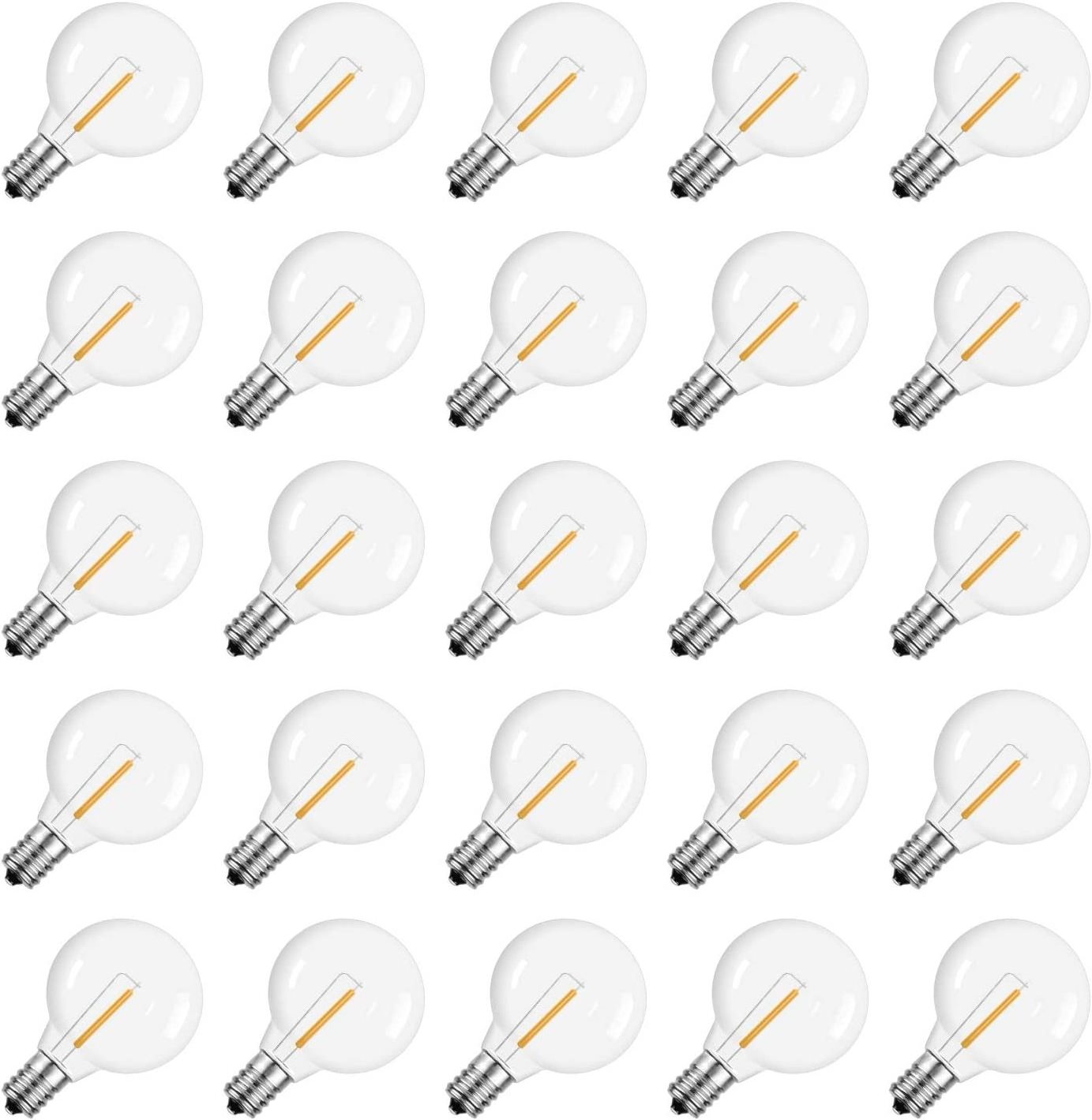 25Pack G40 Replacement Bulb with E12 Candelabra base Warm White G40 LED Light Bulb