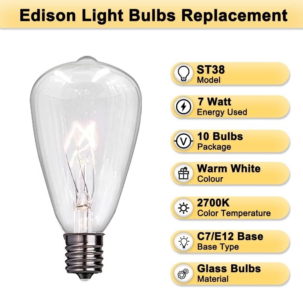 Wholesale outdoor waterproof connectable Edison light UL ST38 light string 10 pack incandescent light camping