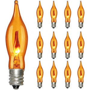 Bulk Waterproof Outdoor Lights Halloween Lawn Decoration Lights UL C18 Orange Flame Flicker Replacement Bulbs - 12 Pack