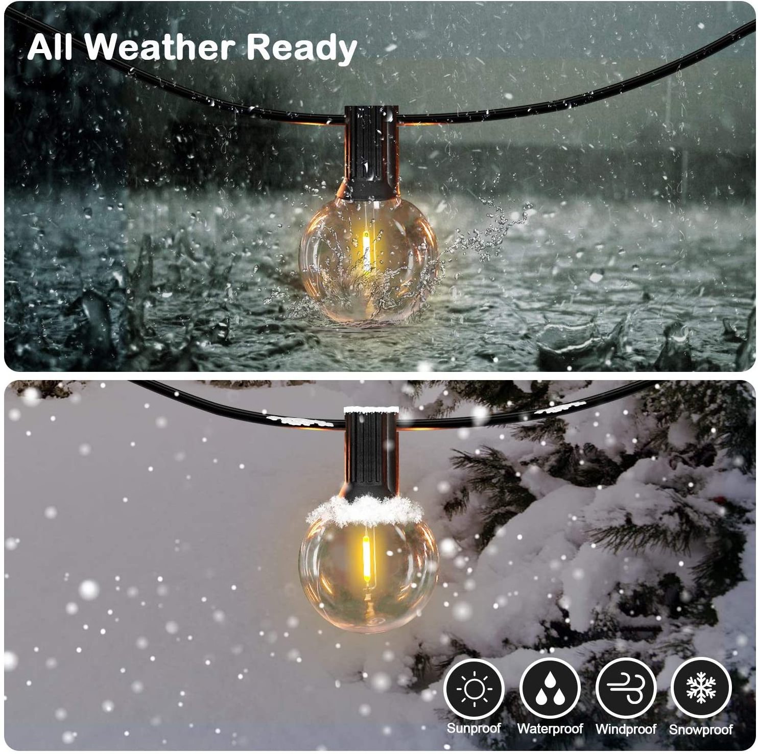 50FT LED E12 G40 Indoor Outdoor Decorate Light String Christmas Lamp Led Bulb Waterproof G40 Led String Light