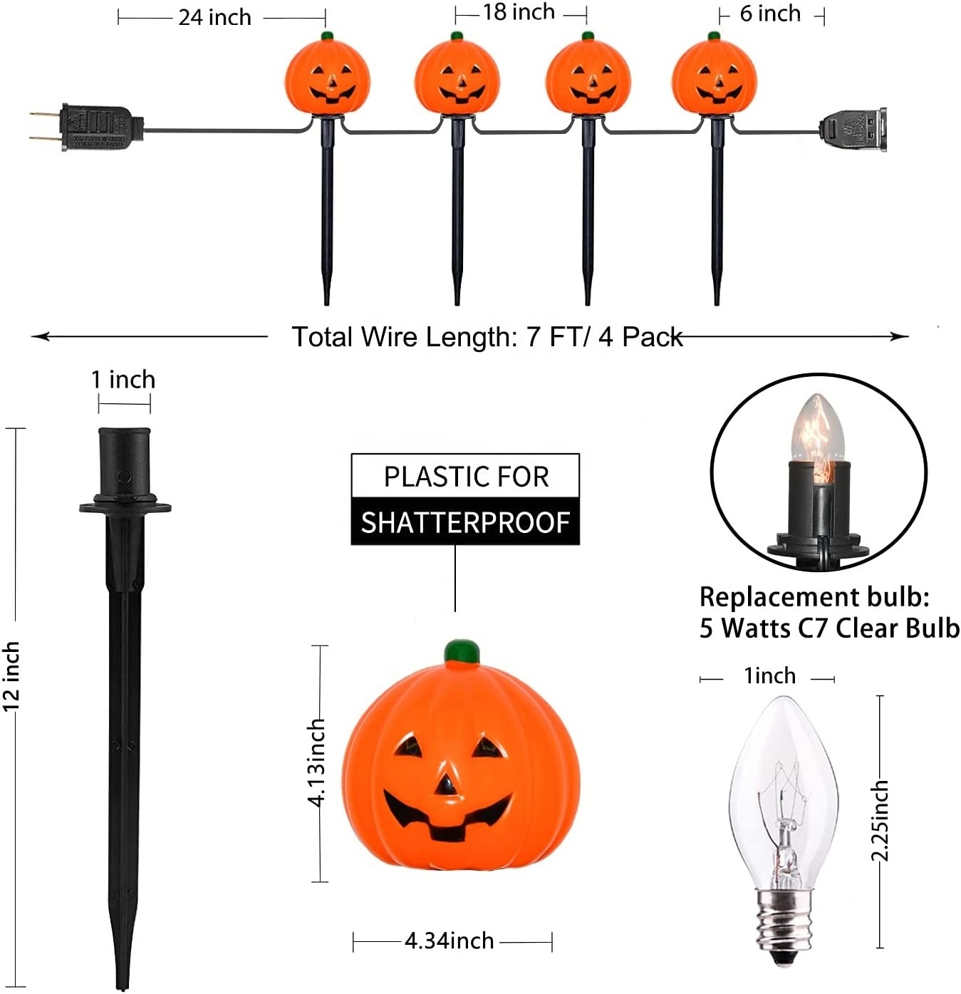 4LT Pathway Markers Lights Outdoor Connectable Christmas Halloween Decorations Lawn Stake String Lights