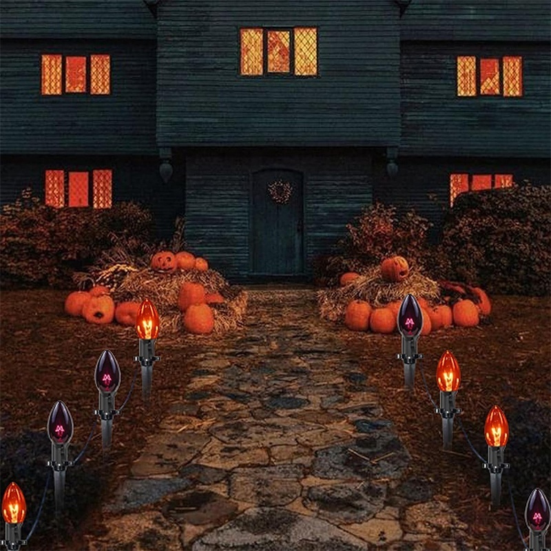 Outdoor waterproof light pole Halloween holiday garden path decorative light UL C9 Halloween Orange&Black Pathway Lights