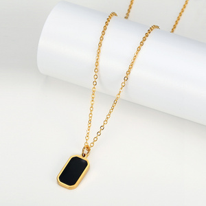 Custom 18K PVD Gold Plated Stainless Steel Chain Tags Necklace Black Enamel Square Pendant Necklace for Women