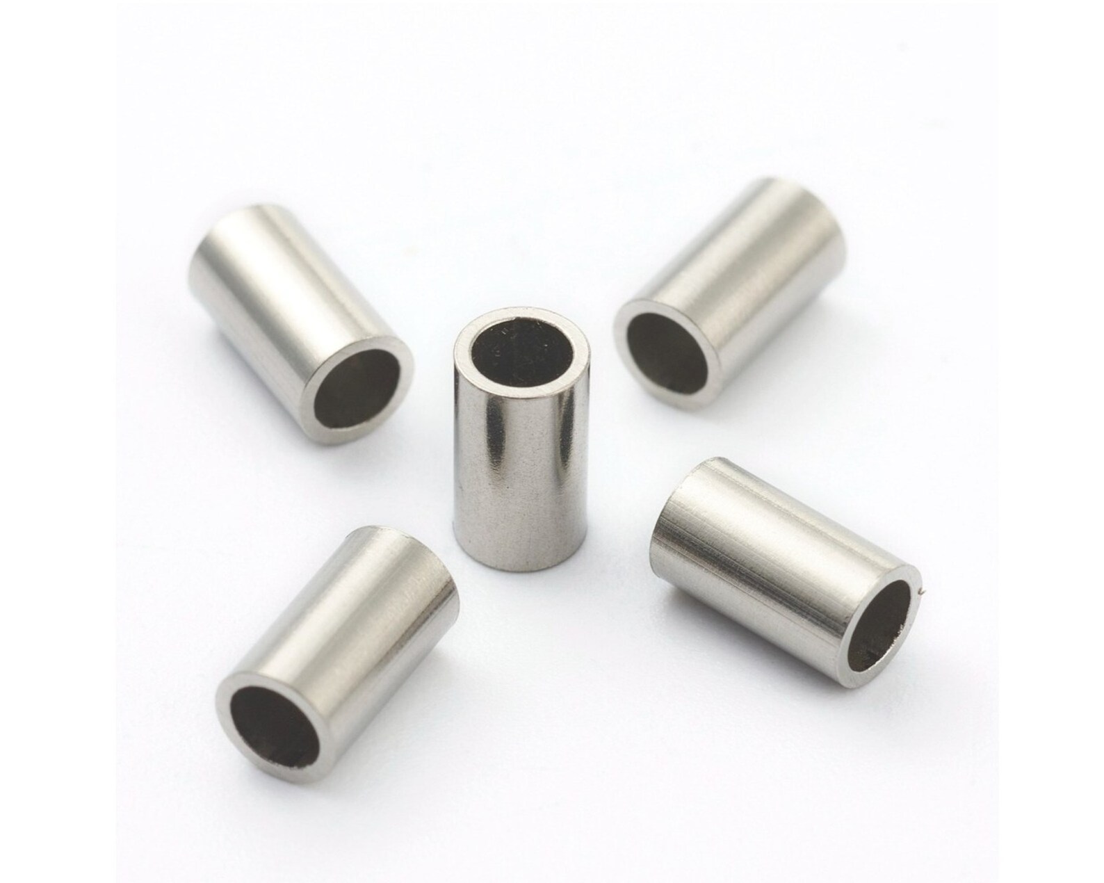 Custom Stainless Steel Metal Tube Spacer Beads Charms Slider Big Hole Beads for Jewelry Making DIY Leather Bracelet Findings