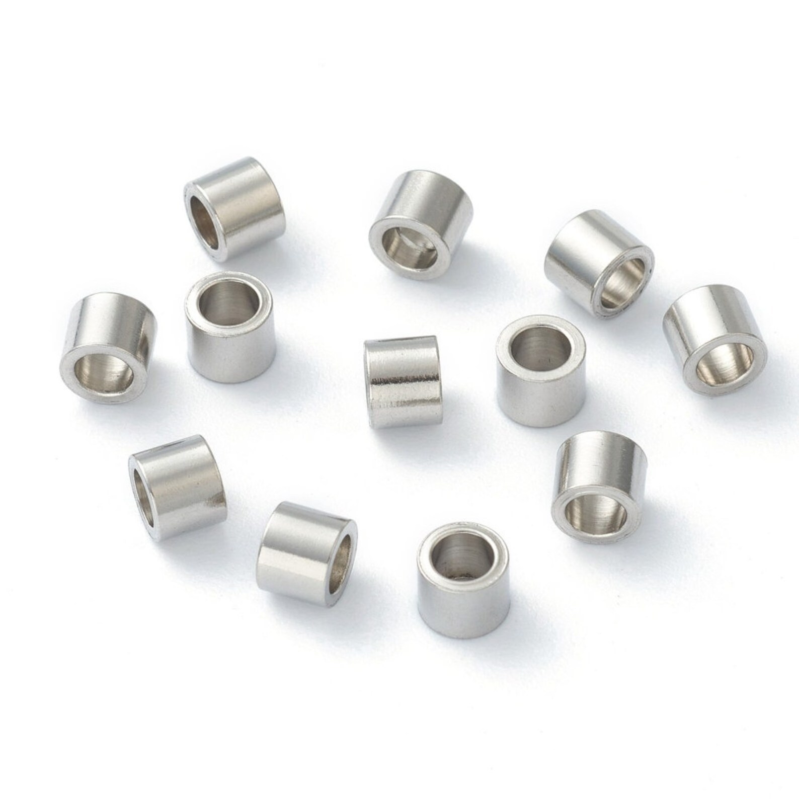 Custom Stainless Steel Metal Tube Spacer Beads Charms Slider Big Hole Beads for Jewelry Making DIY Leather Bracelet Findings