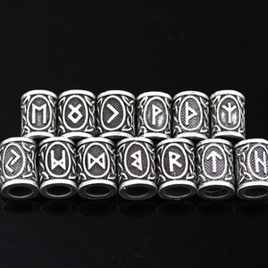 Wholesale Stainless Steel Accessories Viking Man 24pcs Rune Beard Beads, Retro Beads  For Bracelet Making