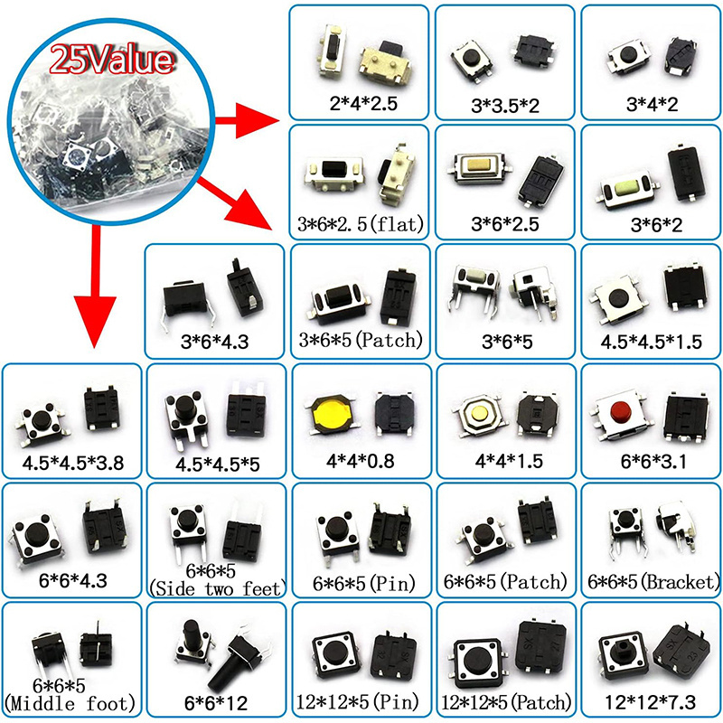 2x4 3x3 3x6 4x4 4.5x4.5 5.2x5 2 12x12 Mini tactile switch 2*4 3*3 3*6 4*4 4.5*4.5 5.2*5.2 6*6 12*12 mm DIP SMT Micro Switch Dip